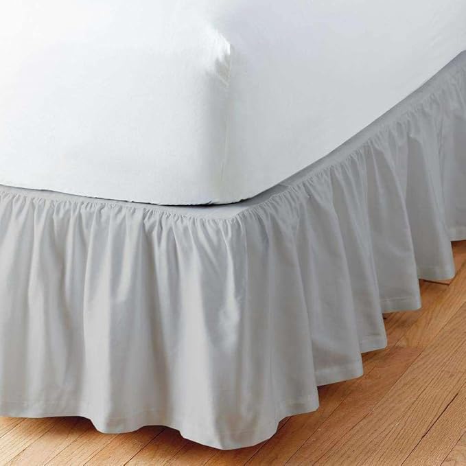 SlumberWell Queen Bed Skirt with Split Corners, Soft Microfiber, 18 Inch Drop, Light Grey Solid, Elegant Ruffled Design