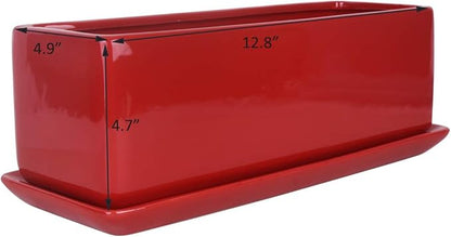 Vencer 12 Inch Rectangular Modern Minimalist Ceramic Succulent Planter Pot