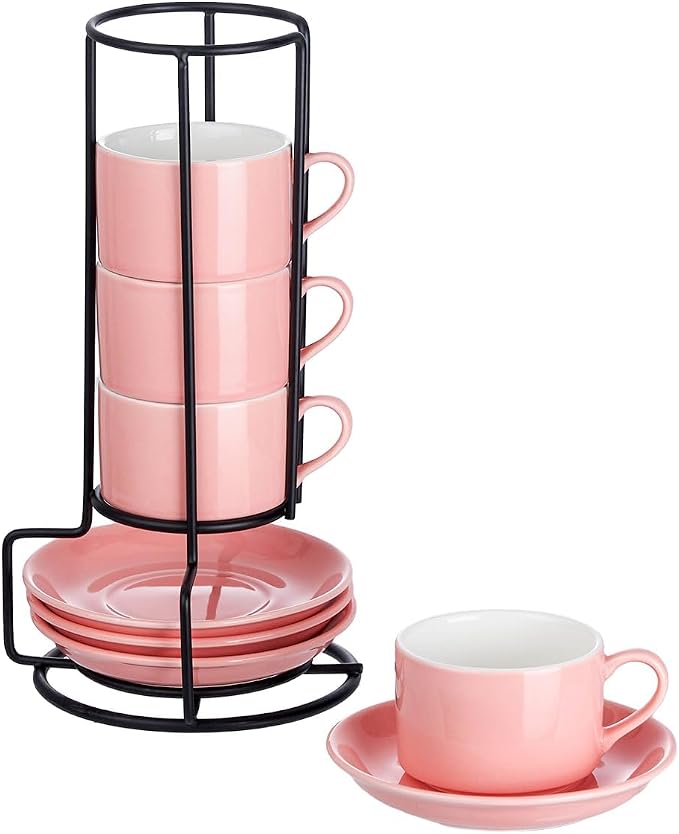 Espresso Cups, 2.5 OZ Stackable Espresso Cups Set of 4 | Porcelain Stackable
