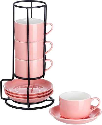 Espresso Cups, 2.5 OZ Stackable Espresso Cups Set of 4 | Porcelain Stackable
