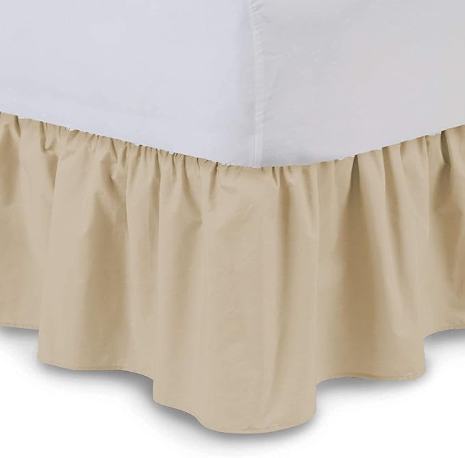 Ruffled Bed Skirt (Cal King, Taupe) 18 Inch Drop Dust Ruffle with Platform, 100% Cotton 600 Thread Count Fabric, Gathered Styling, Available in All Bed Sizes and 23 Colors