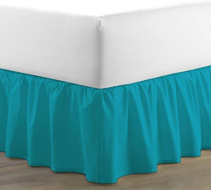 Bed Skirt - Ruffled Bed Skirt (Twin XXL, Teal) 12 Inch Drop Dust Ruffle with Platform, 100% Cotton 800 Thread Count Fabric - Dust Ruffle Bedskirt for Easy Fitting and Easy Care