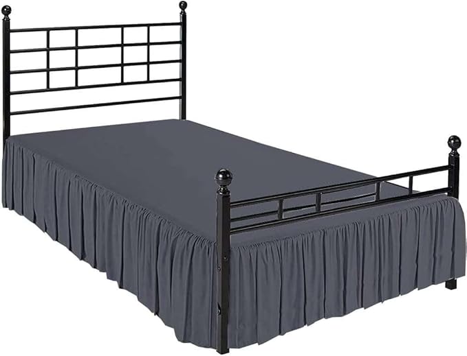 SlumberWell Full Bed Skirt with Split Corners, Soft Microfiber, 22 Inch Drop, Dark Grey Solid, Elegant Ruffled Design
