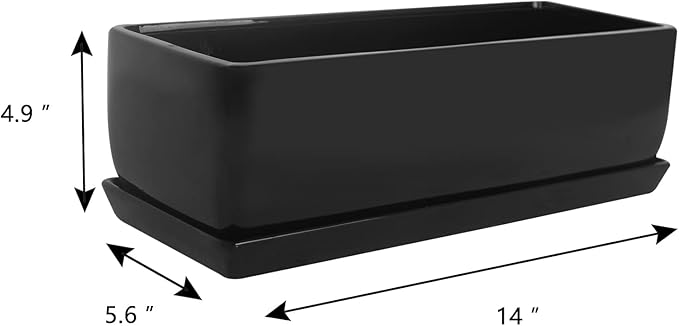 Vencer 14 Inch Rectangular Modern Minimalist Ceramic Succulent Planter Pot