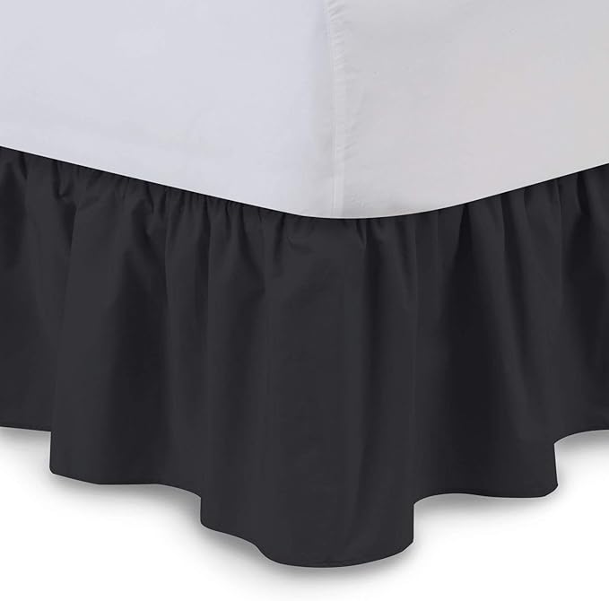 Bed Skirt - Ruffled Bed Skirt (King XL, Black) 12 Inch Drop Dust Ruffle with Platform, 100% Cotton 800 Thread Count Fabric - Dust Ruffle Bedskirt for Easy Fitting and Easy Care