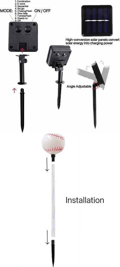 Solar Lights Outdoor, Baseball Theme LED Stake Light