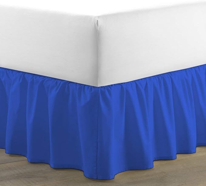 Ruffled Bed Skirt (Full XL, Royal Blue) 18 Inch Drop Dust Ruffle with Platform, 100% Cotton 600 Thread Count Fabric, Gathered Styling, Available in All Bed Sizes and 23 Colors - Bedskirt