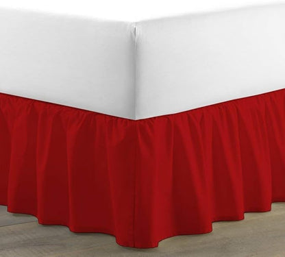 Bed Skirt - Ruffled Bed Skirt (Full, Red) 12 Inch Drop Dust Ruffle with Platform, 100% Cotton 800 Thread Count Fabric - Dust Ruffle Bedskirt for Easy Fitting and Easy Care