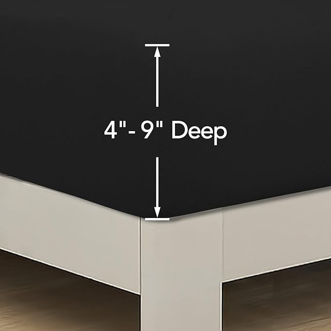 PureFit Stretchy Box Spring Cover Twin - Elastic Fitted Box Spring Wrap Around 4 Sides, Wrinkle & Fading Resistant Fits Twin Size Beds, Black