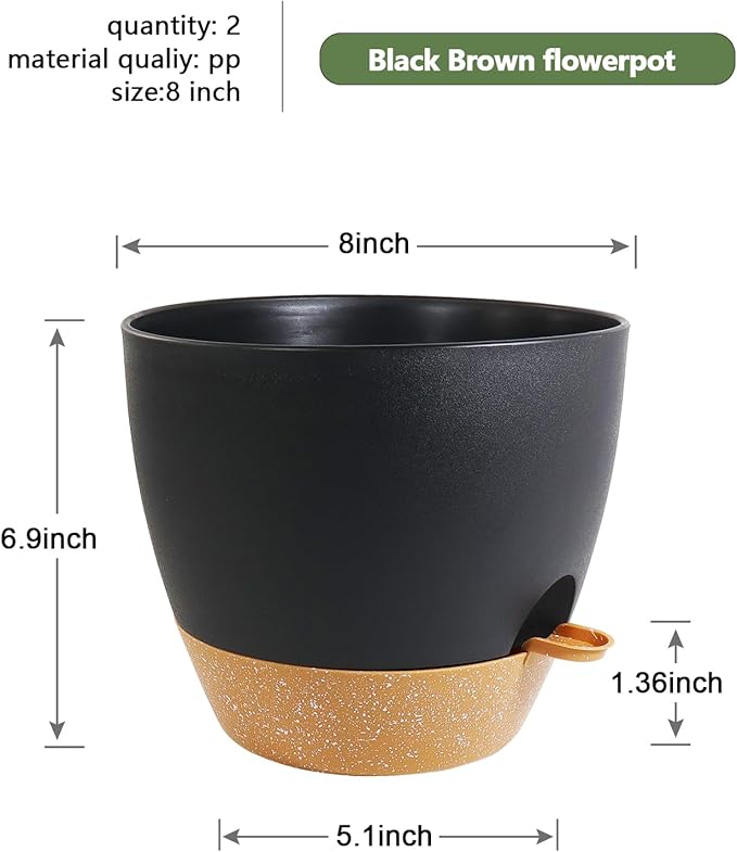 8 inch Self Watering Pots, 2 Pack Plastic Planters