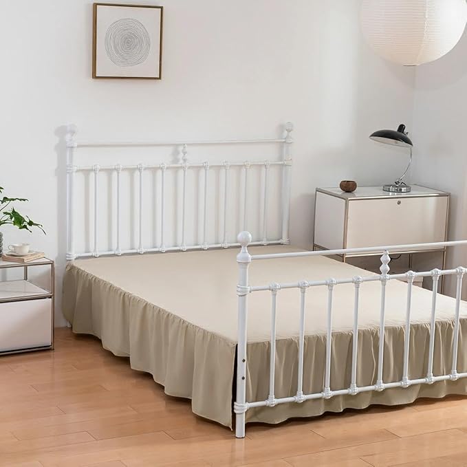 Bed Skirt Twin Size Ruffled Bed Skirt with Split Corners, 16 Inch Drop Dust Ruffle Bed Skirt with Platform-Twin,16 Inch, Light Camel