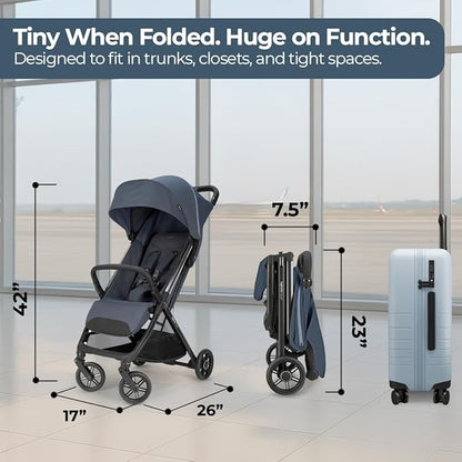 Inglesina Quid³ Stroller, Astral Blue - Compact Reclining Travel Stroller for Baby & Toddler 0-55 lbs, One Hand fold, Car seat Compatible, Airplane Overhead, Lightweight, Foldable, XL UPF 50+ Canopy
