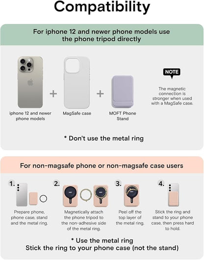 MOFT Phone Tripod Wallet for iPhone, Mulit-Angles, Lightweight & Portable Phone Stand, MOVAS Vegan Leather Magnetic Wallet, Strong Magnets, NFC Card Holder,Travel Essential, Peony (with Card Slot)