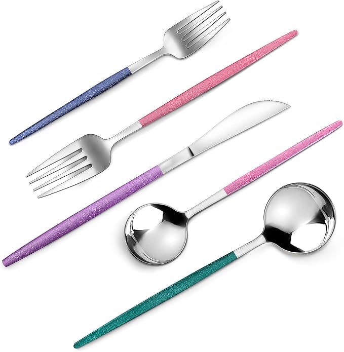 VANVRO Mirror Silver multicolor Silverware Set, 20-Piece Stainless Steel