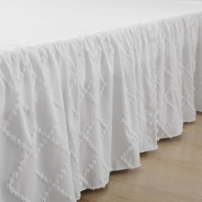 Bed Skirt King Size Ruffled Bed Skirt with Split Corners, 18 Inch Drop Dust Ruffle Bed Skirts with Platform, Boho Tufted Shabby Chic Full Size Bed Skirts, White