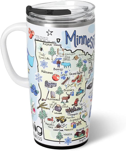 Swig Life 22oz Travel Mug, Insulated Tumbler with Handle and Lid, Travel Coffee Mug, Cup Holder Friendly, Stainless Steel 22 oz Tumbler, Reusable Insulated with Lid (Minnesota)