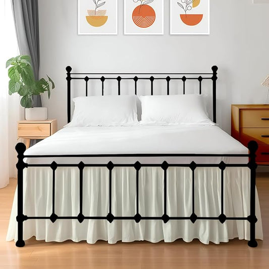 Shreem Linen Ruffled Bed Skirt with Split Corners, Gathered Style, 100% Microfiber, 15-Inch Drop, Dust Ruffle Bedskirt with Platform, Full-XL, Ivory