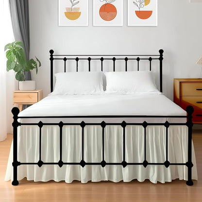 Shreem Linen Ruffled Bed Skirt with Split Corners, Gathered Style, 100% Microfiber, 8-Inch Drop, Dust Ruffle Bedskirt with Platform, Full-XXL, Ivory