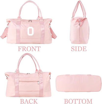 Initial Travel Duffel Bag Sports Gym Bag for Girls Teen Birthday Gifts,Pink Personalized Weekender Bag Carry On Tote Bags for Women Men,Waterproof Overnight Luggage Bag with Trolley Sleeve(Letter O)