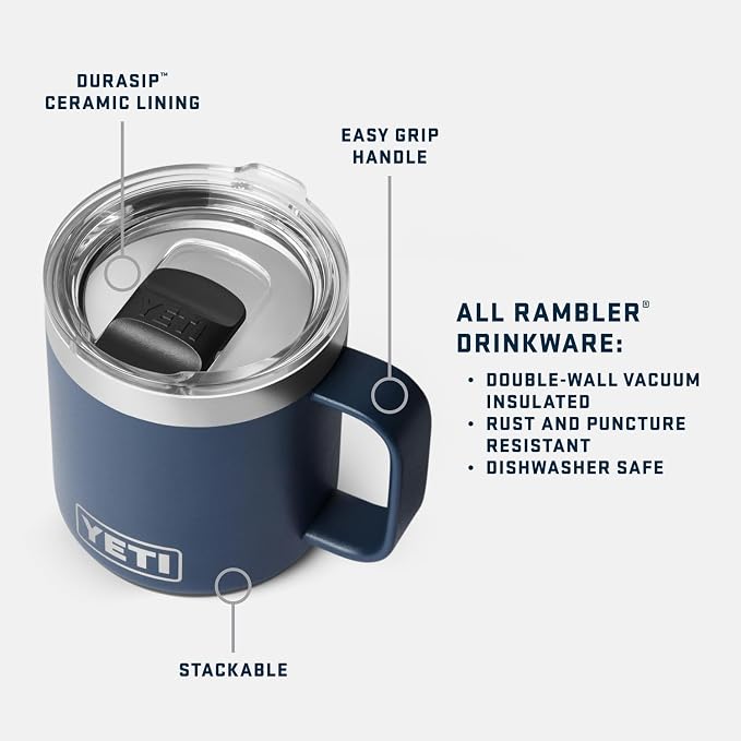 YETI Rambler 10 oz Ceramic Lined Stackable Mug, Vacuum Insulated, Stainless
