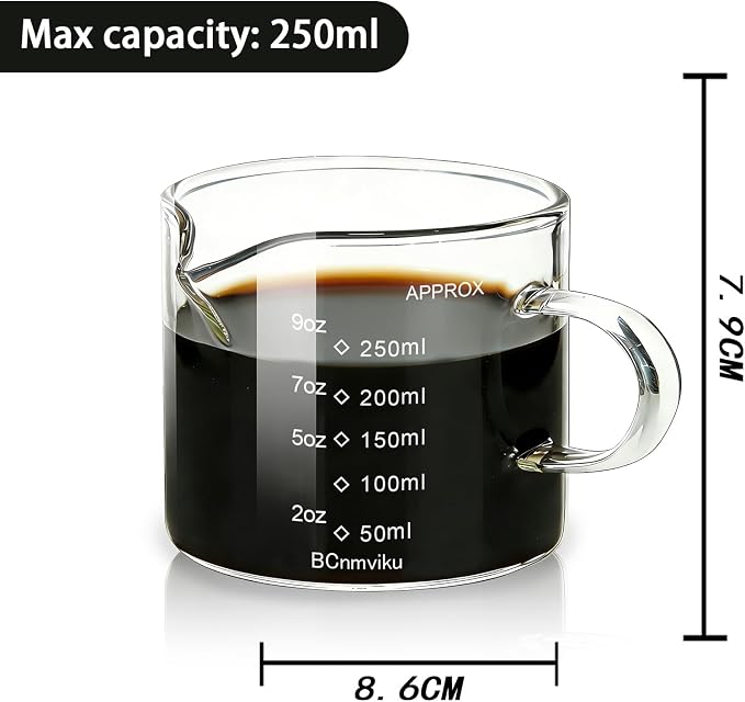 BCnmviku Espresso Cup Measuring Cup Triple Pitcher Milk Cup 250ML/8.5OZ