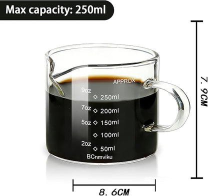 BCnmviku Espresso Cup Measuring Cup Triple Pitcher Milk Cup 250ML/8.5OZ