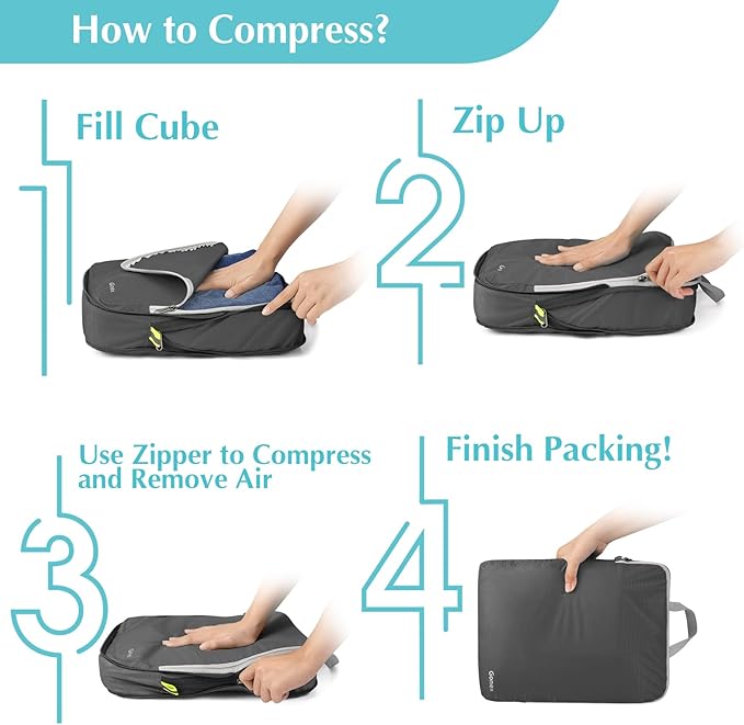 Gonex Compression Packing Cubes, 3pcs/4pcs Expandable Storage Travel Luggage Bags Organizers