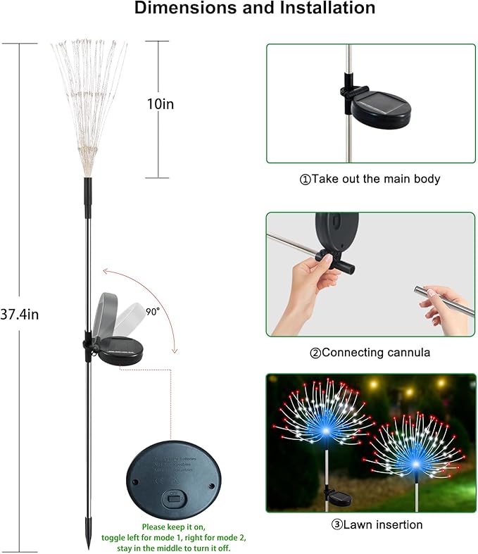 Solar Garden Lights Outdoor Waterproof, 2 Pack 120 LED Solar Firework Lights