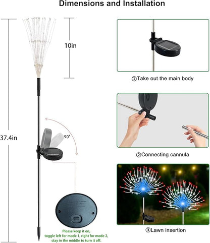 Solar Garden Lights Outdoor Waterproof, 2 Pack 120 LED Solar Firework Lights