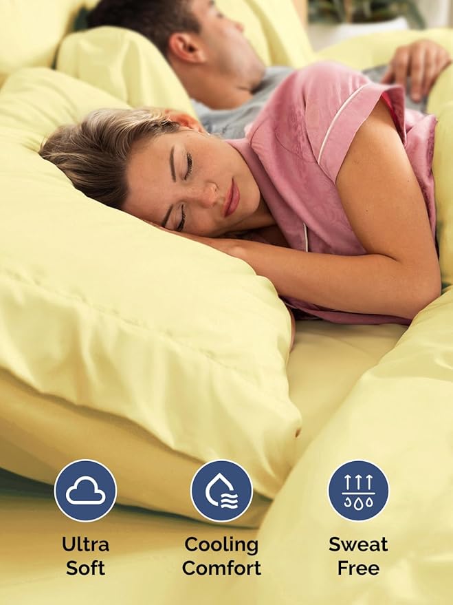 Extra Deep Split King Sheet Set - 7 Piece Breathable and Cooling Sheets - Hotel Luxury Bed Sheets Set - Easy Fit - Soft, Wrinkle Free and Comfy Sheets Set - Yellow Sheet Set with Extra Deep Pockets
