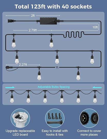 XMCOSY+ Smart Outdoor String Lights, 123Ft Patio Lights Waterproof, App Control