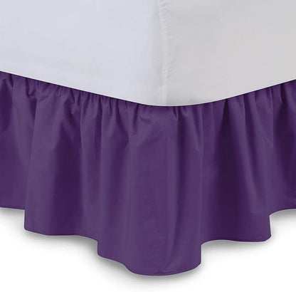 Bed Skirt - Ruffled Bed Skirt (Twin XL, Purple) 12 Inch Drop Dust Ruffle with Platform, 100% Cotton 800 Thread Count Fabric - Dust Ruffle Bedskirt for Easy Fitting and Easy Care