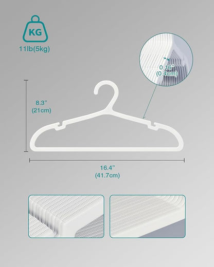 100 Pack Clothes Hangers, Non Slip Plastic Coat Hangers, Space Saving Hangers, Heavy Duty, Hanging Dry Wet Clothes, 16.4" x 8.3", White, UAPY05100W