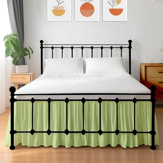 Shreem Linen Ruffled Bed Skirt with Split Corners, Gathered Style, 100% Microfiber, 12-Inch Drop, Dust Ruffle Bedskirt with Platform, Twin-XXL, Sage
