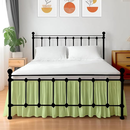 Shreem Linen Ruffled Bed Skirt with Split Corners, Gathered Style, 100% Microfiber, 16-Inch Drop, Dust Ruffle Bedskirt with Platform, Queen, Sage