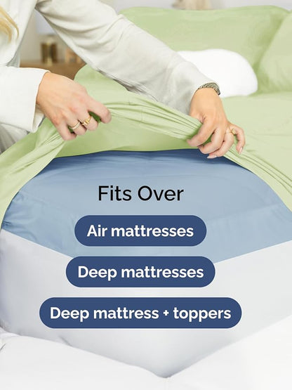 Extra Deep Full Fitted Sheet - Hotel Luxury Single Fitted Sheet Only - Easily Fits 18 inch to 24 inch Mattress - Ultra Soft, Wrinkle Free w/Extra Deep Pockets - Breathable & Comfy - Light Sage Green