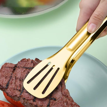 4 PCS Serving Tongs Gold Tongs 9 Inch Serving Utensils Stainless Steel Serving Tongs for Salad Buffet Appetizer Dessert Tong for Food Parties (9 Inch, 4 GOLD)