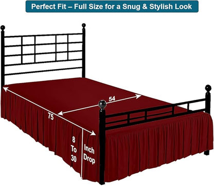 Shreem Linen Ruffled Bed Skirt with Split Corners, Gathered Style, 100% Microfiber, 8-Inch Drop, Dust Ruffle Bedskirt with Platform, Full-XL, Burgundy