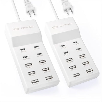 USB Charging Station, 10 Ports Family-Sized USB C Charger Block,USB Power Strip for Smart Phone Tablet Laptop Computer（2 Pcs）