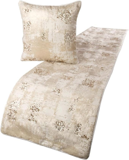 The HomeCentric Ivory Bed Runner Without Pillow Cover, Queen Size 74"x18" Decorative Bed Runner, Ivory Velvet Bed Scarf in Foil Velvet with Sequin - Creative Grudge