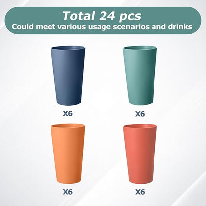 24 Pcs Unbreakable Plastic Cups Set, 20 oz Reusable Plastic Cups, Stackable