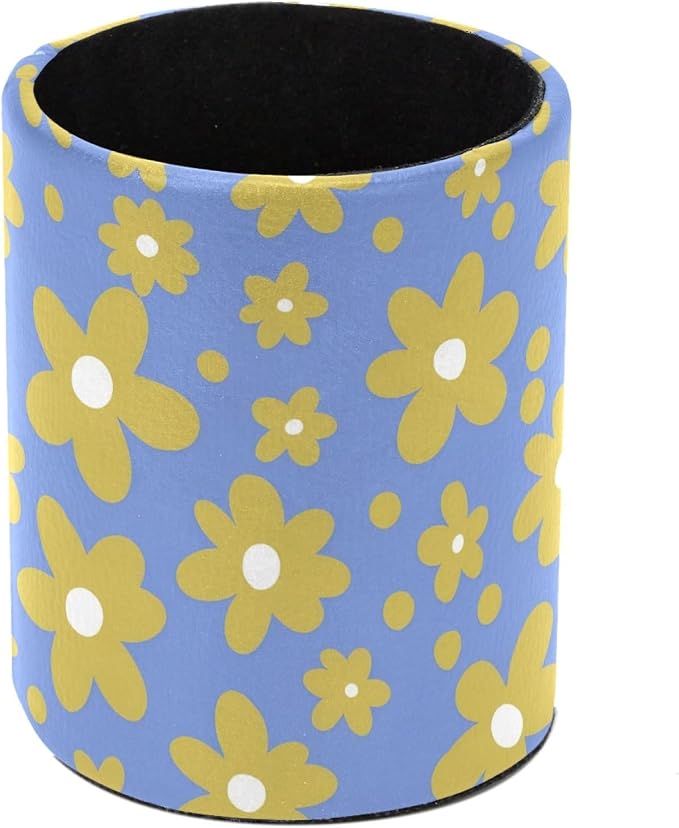Yellow Flowers Leather Pen Holder