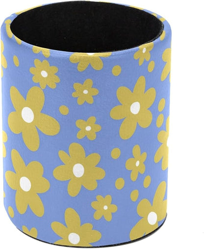 Yellow Flowers Leather Pen Holder