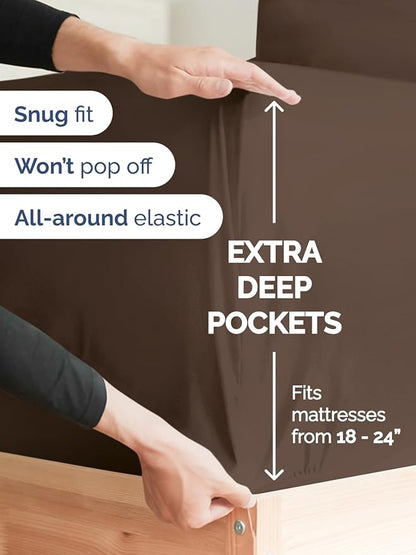 Extra Deep King Sheet Set - 6 Piece Breathable and Cooling Sheets - Hotel Luxury Bed Sheets Set - Easy & Secure Fit - Soft, Wrinkle Free and Comfy Sheets Set - Brown Sheet Set with Extra Deep Pockets
