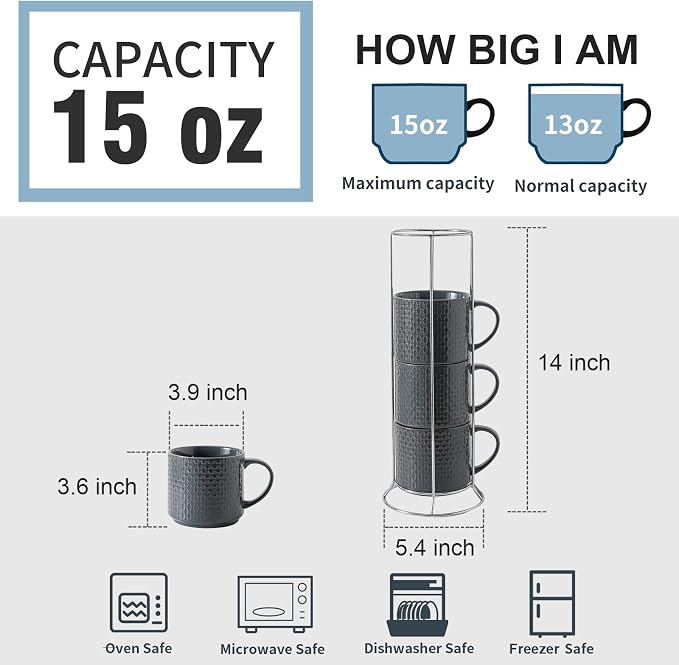 Hasense Coffee Mugs Set of 4
