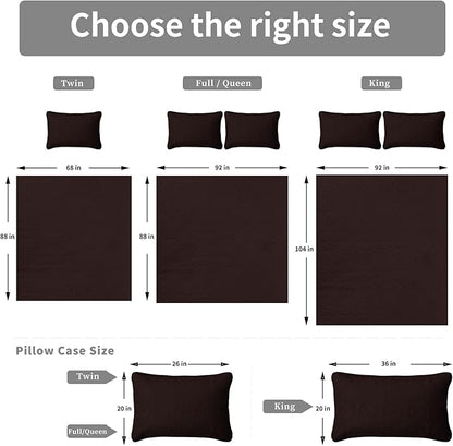 Easy-Going Twin Size Reversible Quilt Set with 1 Quilt and 1 Pillow Sham, Soft Bed Quilt Cover, Water Resistant Lightweight Microfiber Bedspread, Stain Resistant, Damask-Chocolate/Beige