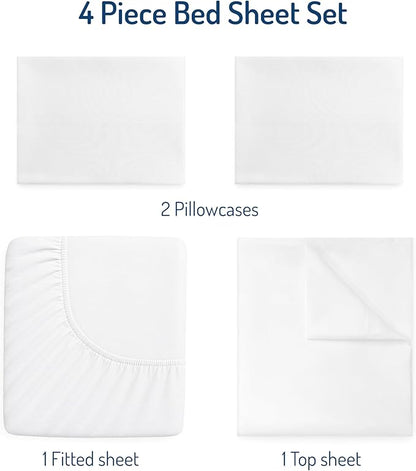 Degrees of Comfort Twin Sheet Set for Air Mattress – Extra Deep Pocket Fitted Sheet up to 22”, 4-Piece Bedding Sets with Dual Side Storage Pockets,Soft & Wrinkle-Free, Breathable Fabric, White