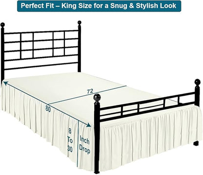 Shreem Linen Ruffled Bed Skirt with Split Corners, Gathered Style, 100% Microfiber, 28-Inch Drop, Dust Ruffle Bedskirt with Platform, King, Ivory