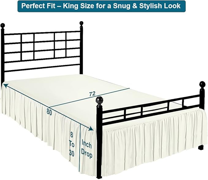 Shreem Linen Ruffled Bed Skirt with Split Corners, Gathered Style, 100% Microfiber, 16-Inch Drop, Dust Ruffle Bedskirt with Platform, King, Ivory