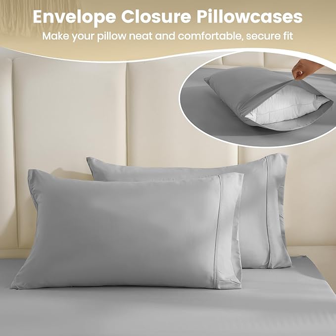 Cal King Size Sheet Set - 4 Piece Silky Soft Breathable Bed Sheet Set, 16" Deep Pocket Hotel Luxury Wrinkle Free Easy Care Bedding Sheets California King,Oeko-Tex-Light Grey